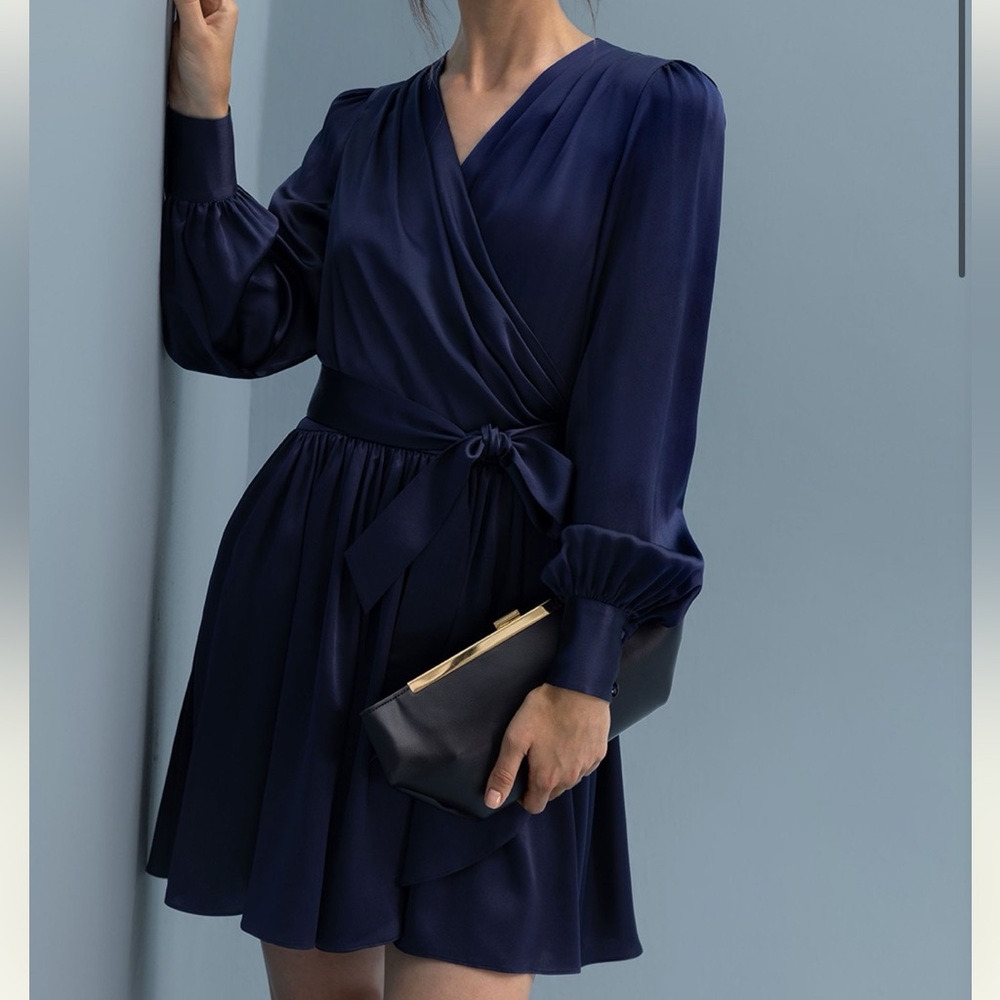 Lilysilk Navy Blue Silk Wrap Dress